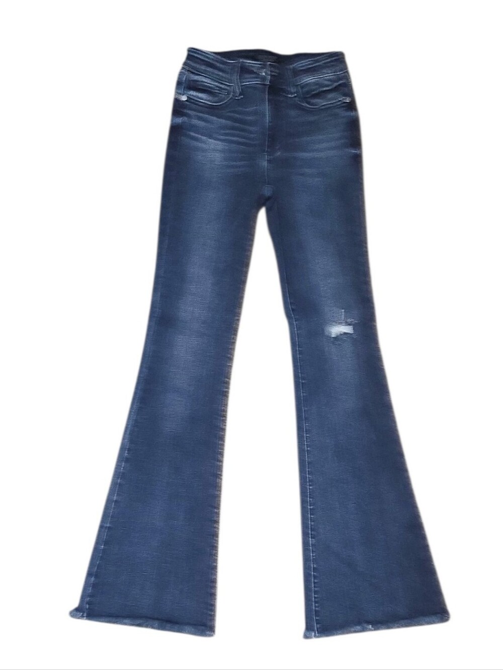 Judy Blue Women's Distressed Raw Hem Dark Blue Flared High Rise Jeans 0/24 TALL